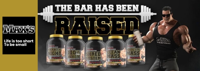 Max's sports nutrition supplements including whey protein, creatine and mass gainers at Elite Vitamin Zone