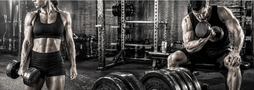 Unbranded gym training scene with weights and a plain shaker bottle