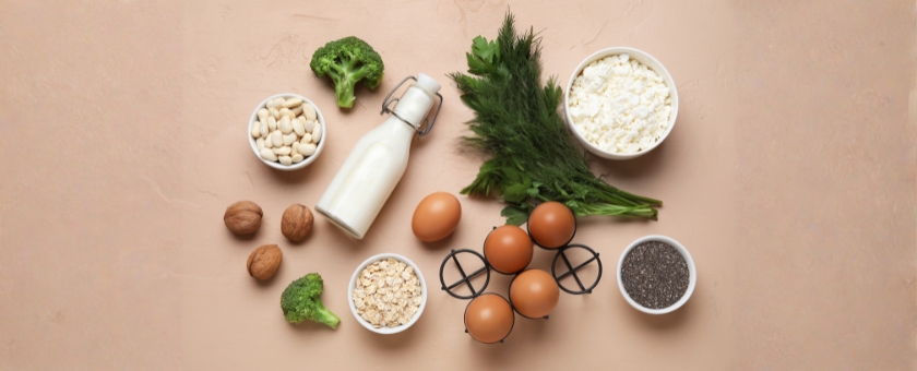 calcium-capsules-tablets-dairy-eggs-broccoli-milk-yoghurtj-oats-chia