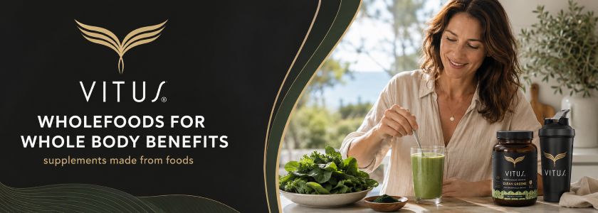 Vitus vegan wholefood supplements with natural plant, mineral and superfood ingredients at Elite Vitamin Zone