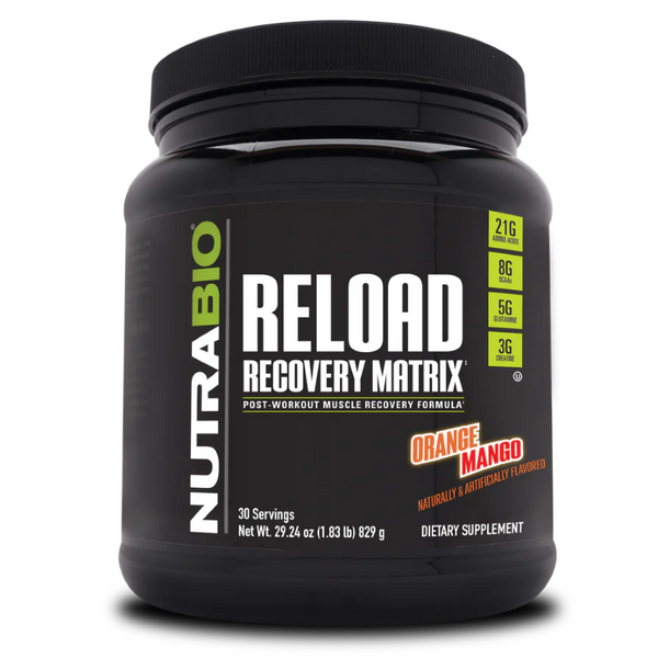 Nutrabio Reload Recovery Matrix 30 Serves Muscle Recovery Hydration Orange Mango